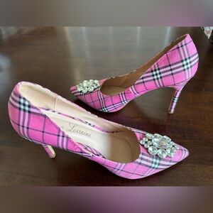 Lauren Lorraine Giselle2 Shoes - Women’s Pink/Black/White Plaid Stilettos. Sz 11